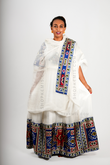 Egyptian Blue Traditional Habesha Kemis Dress/Zuria - Shop Kemis